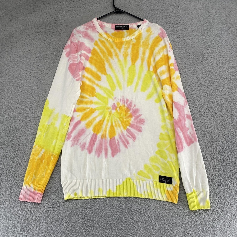 Scotch & Soda Sweater Mens Large Tie Dye Cotton Crewneck Knit Hippie Colorful‎